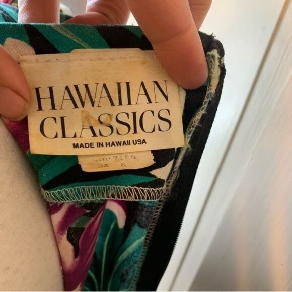 RARE Vintage 1980s Puff Sleeve Midi Hawaiian Dress - Small - Picture 7 of 8